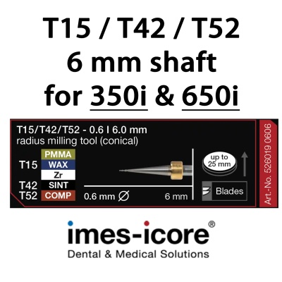 Zirconium / PMMA / Wax 0.6mm milling tool T15 / Т42 / Т52